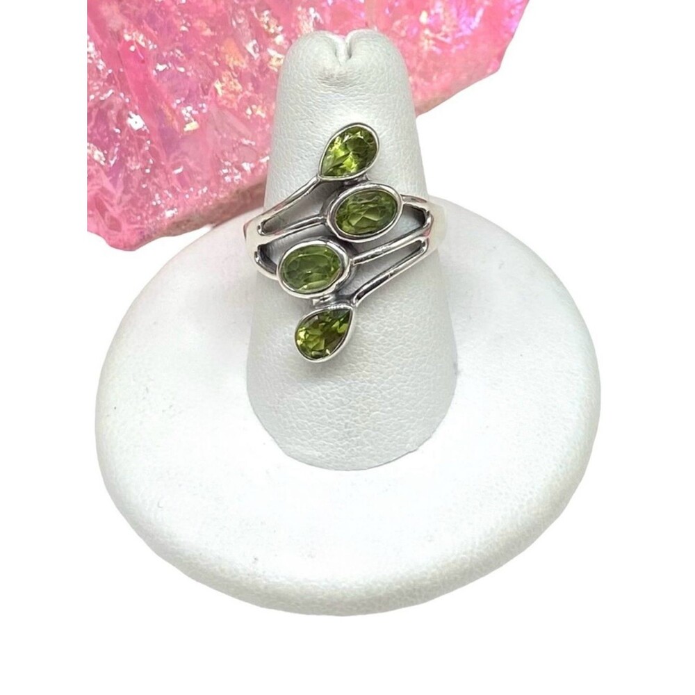 Peridot Ring Solid Sterling Silver 925 Size 7 Multi Stone Green Gemstone